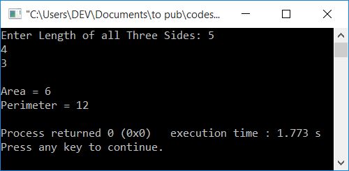 c++ area perimeter triangle using function
