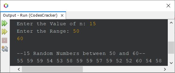 java program generate random numbers between given range
