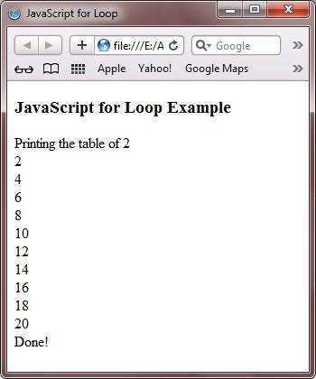 javascript for loop